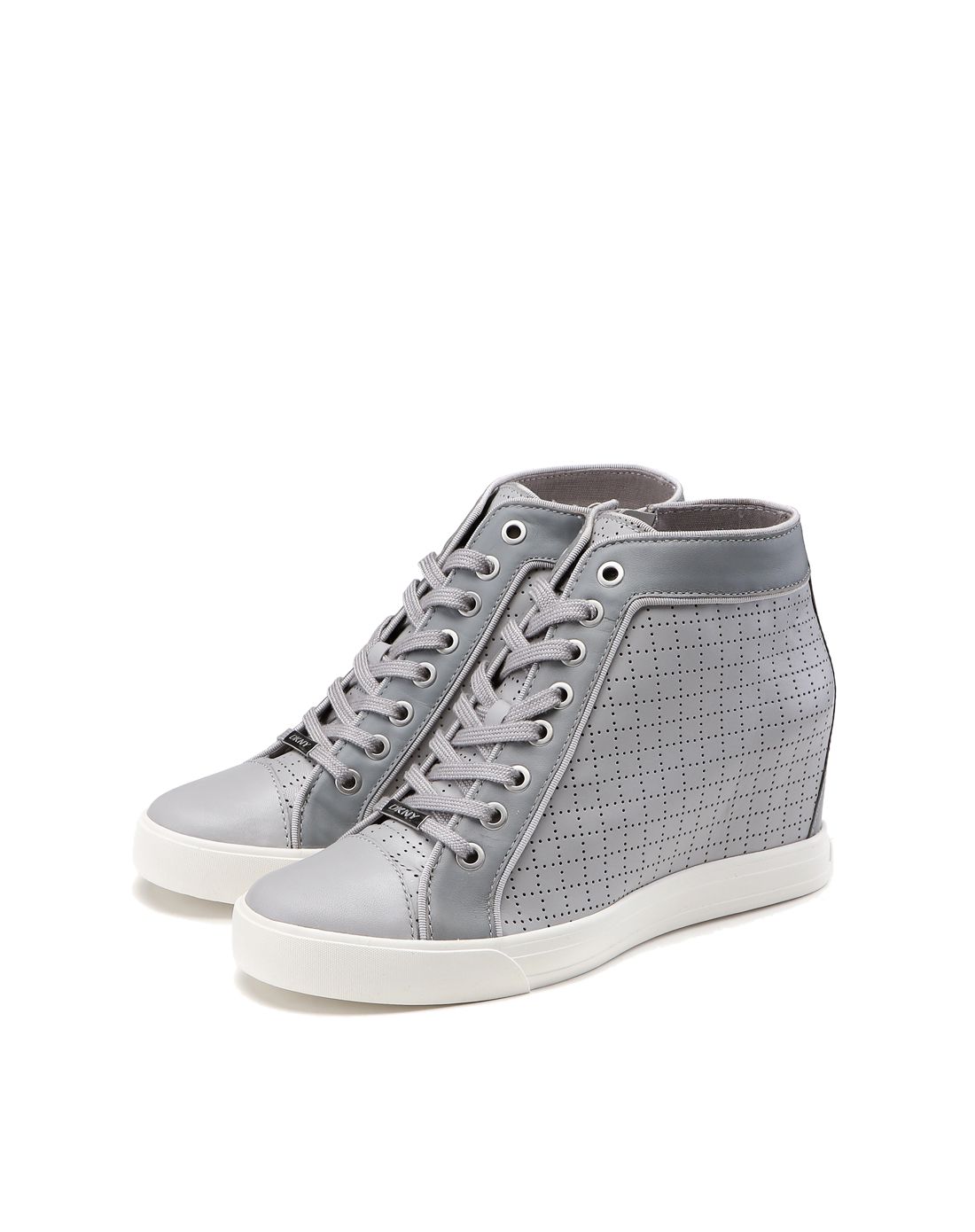 dkny女款灰色羊皮革格纹高帮休闲鞋