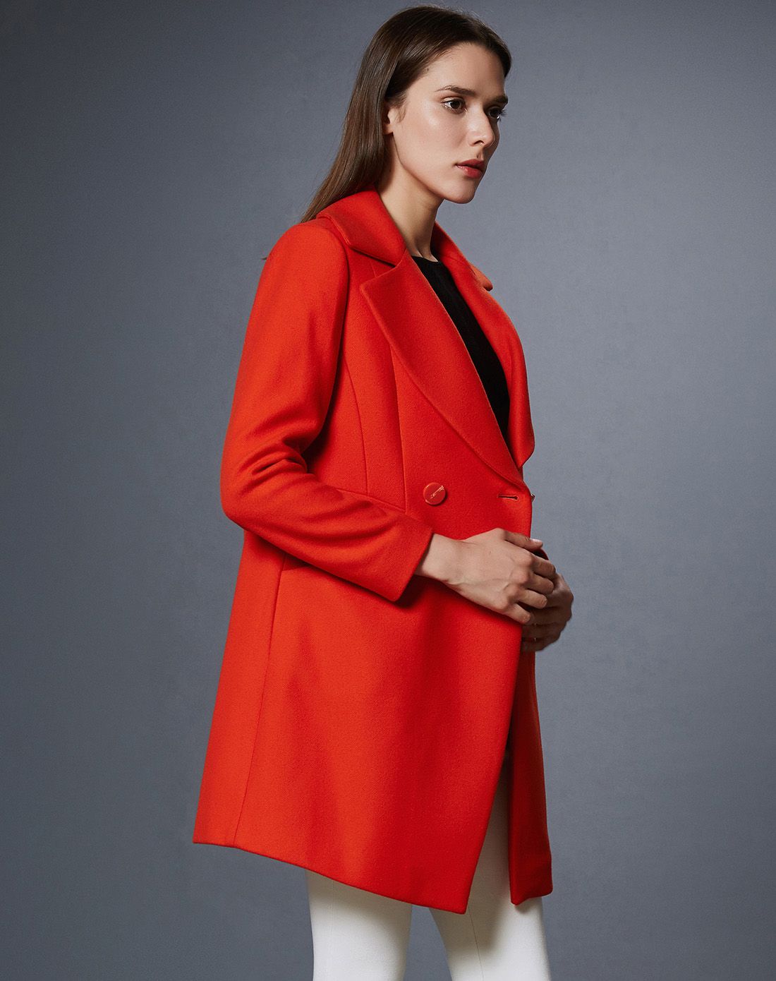简约百搭橘红色大衣外套