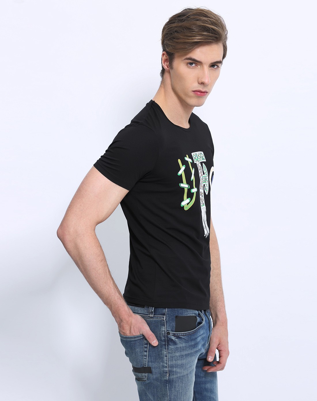 玛萨玛索masa maso2016新品黑色字母图案印花欧式简约时尚短t19887