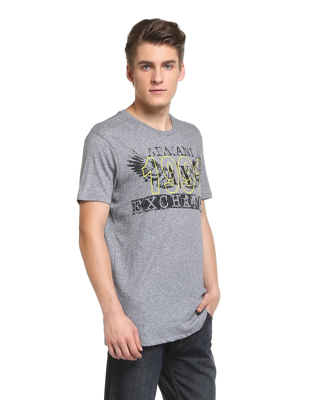 armani exchange男款品牌logo图案印花皮马棉t恤灰色