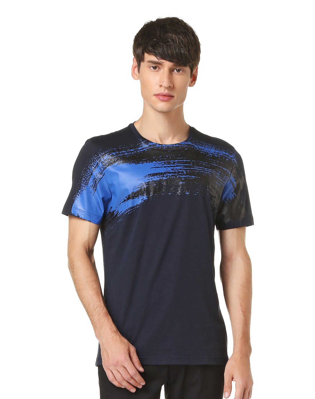 潮流喷墨印花圆领休闲短袖t恤