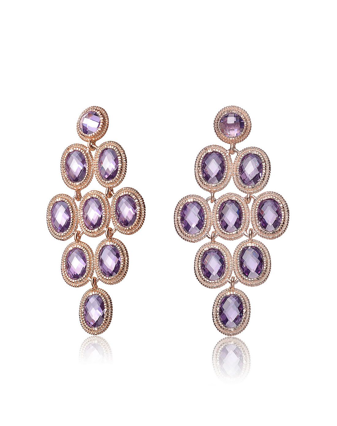 > genevive by czc 西域风情九晶合一紫/玫瑰金色耳环ear8668