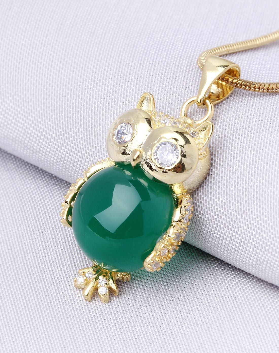 天然玉髓猫头鹰镀k金吊坠附证书