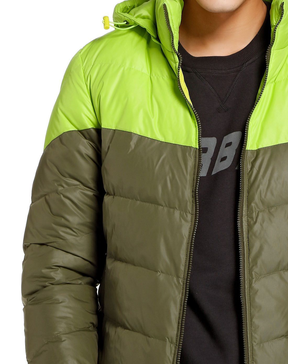 保暖舒适 男款深卡其绿色连帽长袖羽绒服