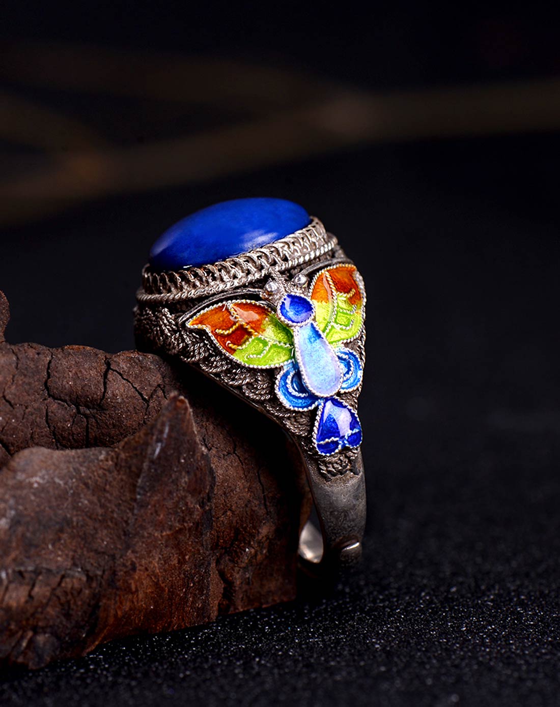 百年宝诚银饰专场非物质遗产传承手艺 银掐丝珐琅蝶梦青金石花丝开口