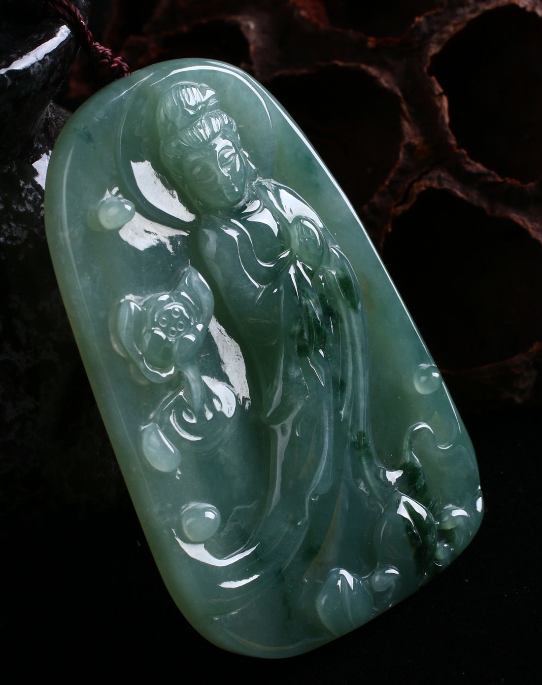 莲花观音翡翠吊坠附证书