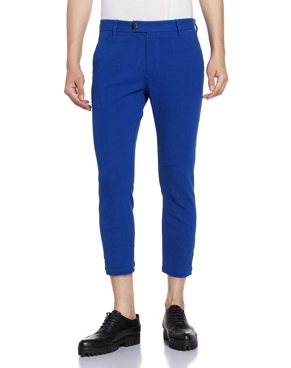 蓝色斜插袋百搭长裤