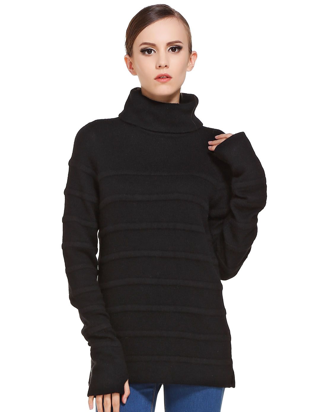 黑色高领斯文百搭长袖针织衫