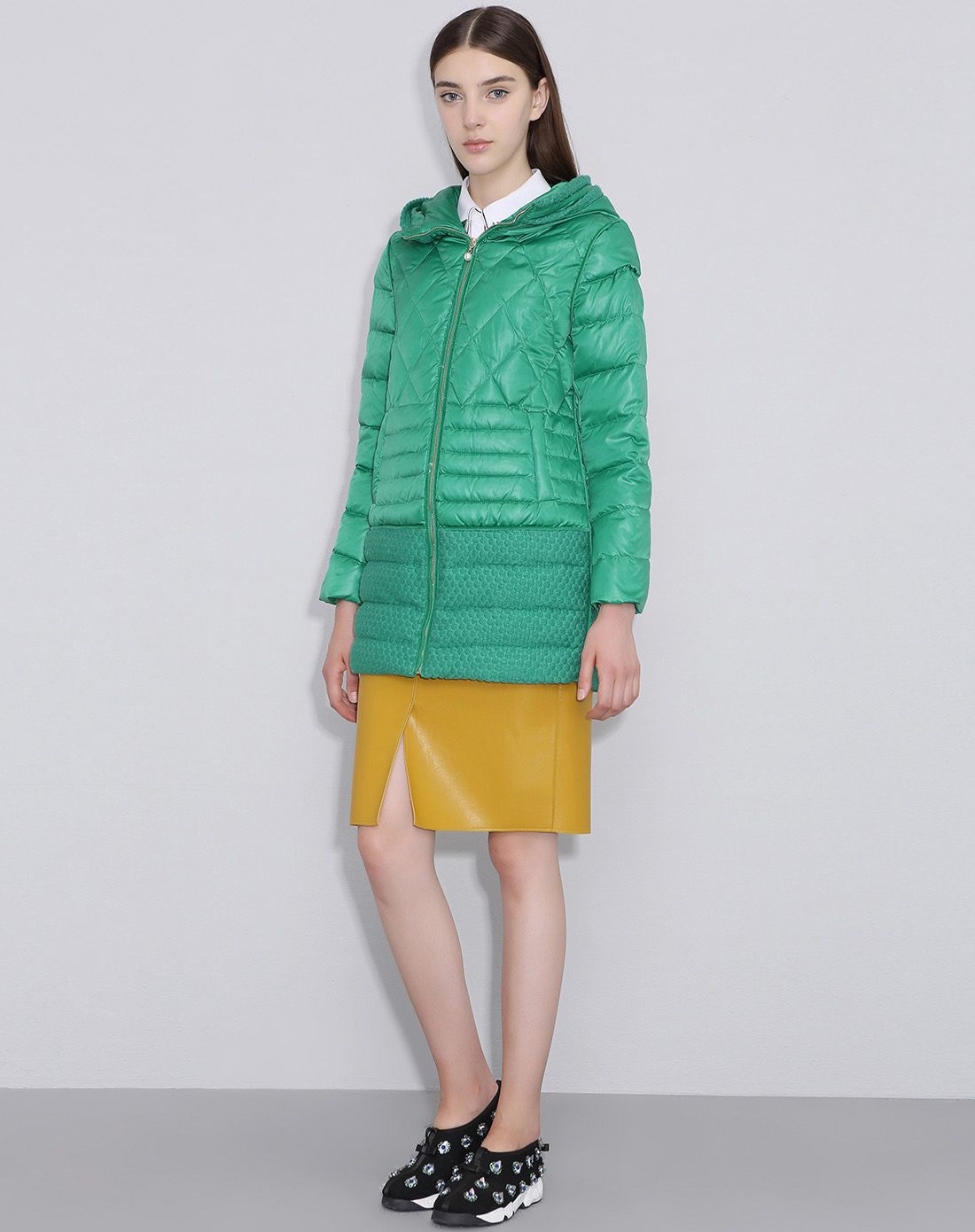 松石绿色时尚气质百搭羽绒外套