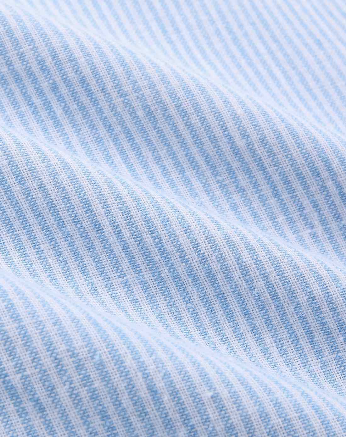 白/蓝条纹 简约素色麻棉修身短袖衬衫