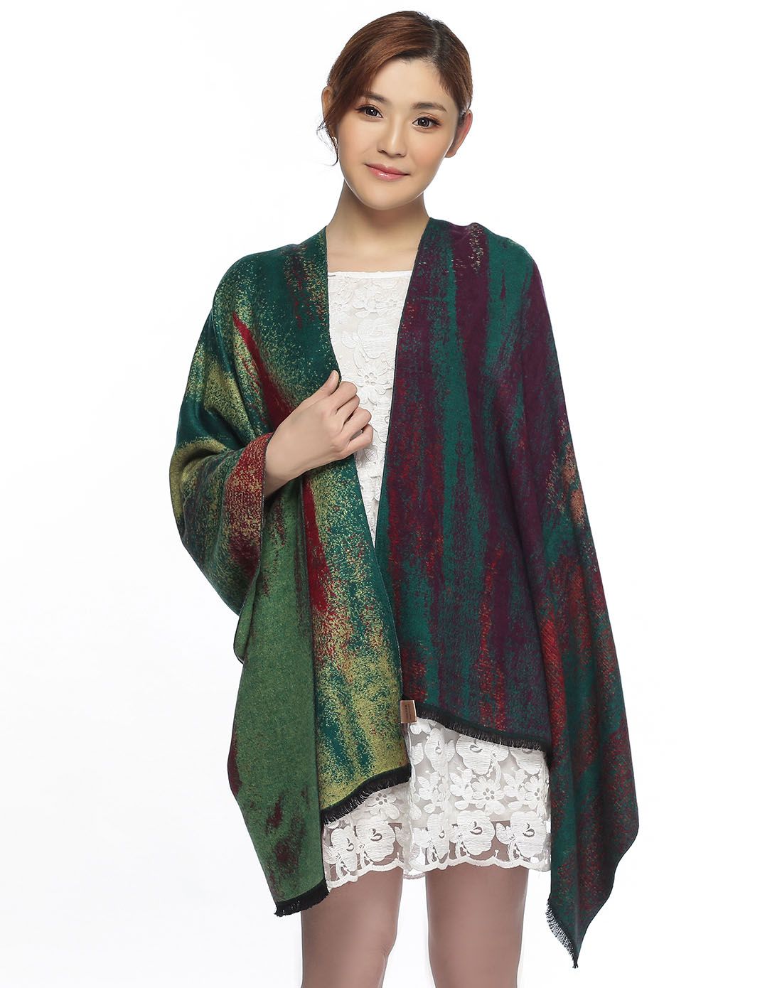 复古秋冬季时尚油画羊绒棉披肩