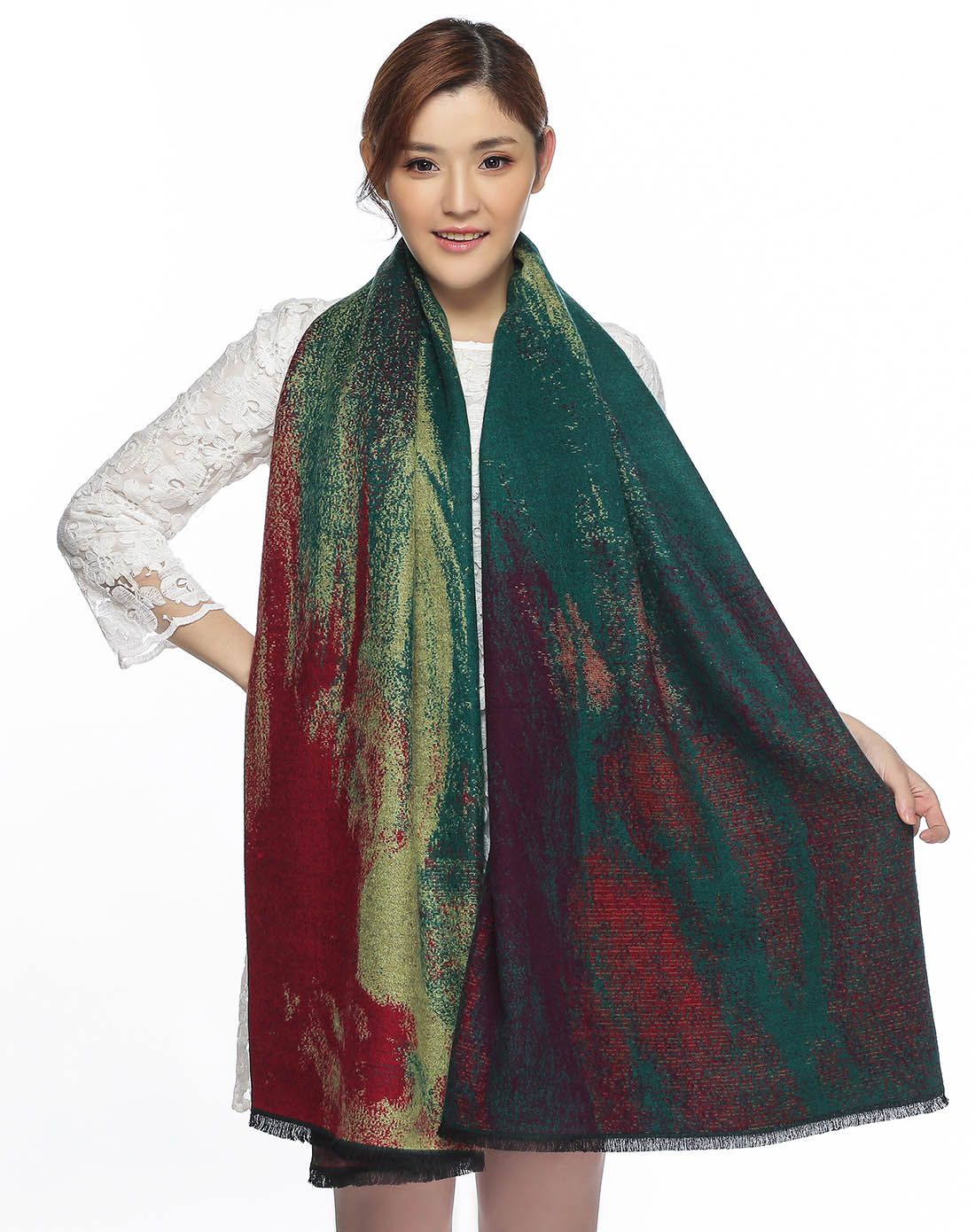 复古秋冬季时尚油画羊绒棉披肩