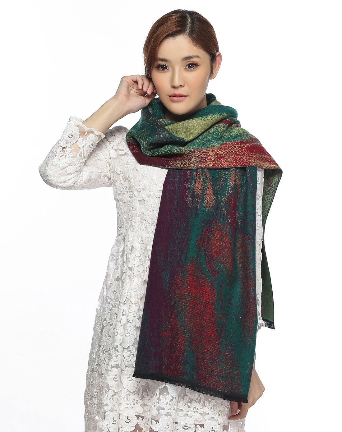 复古秋冬季时尚油画羊绒棉披肩