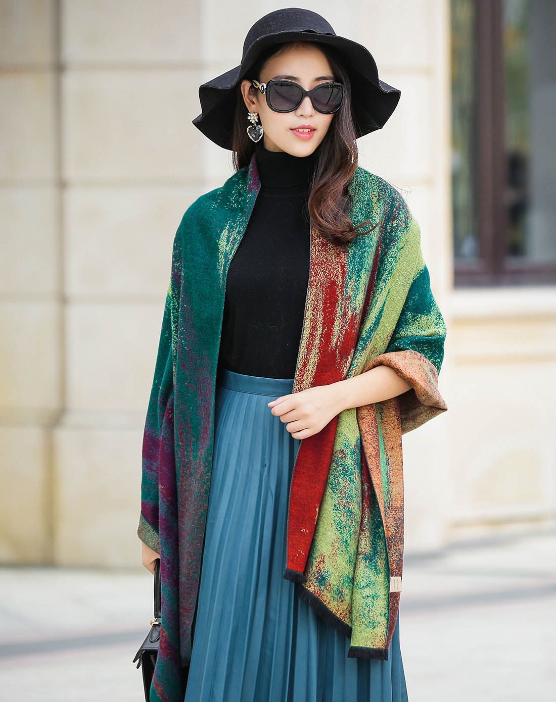 复古冬季时尚油画羊绒棉披肩