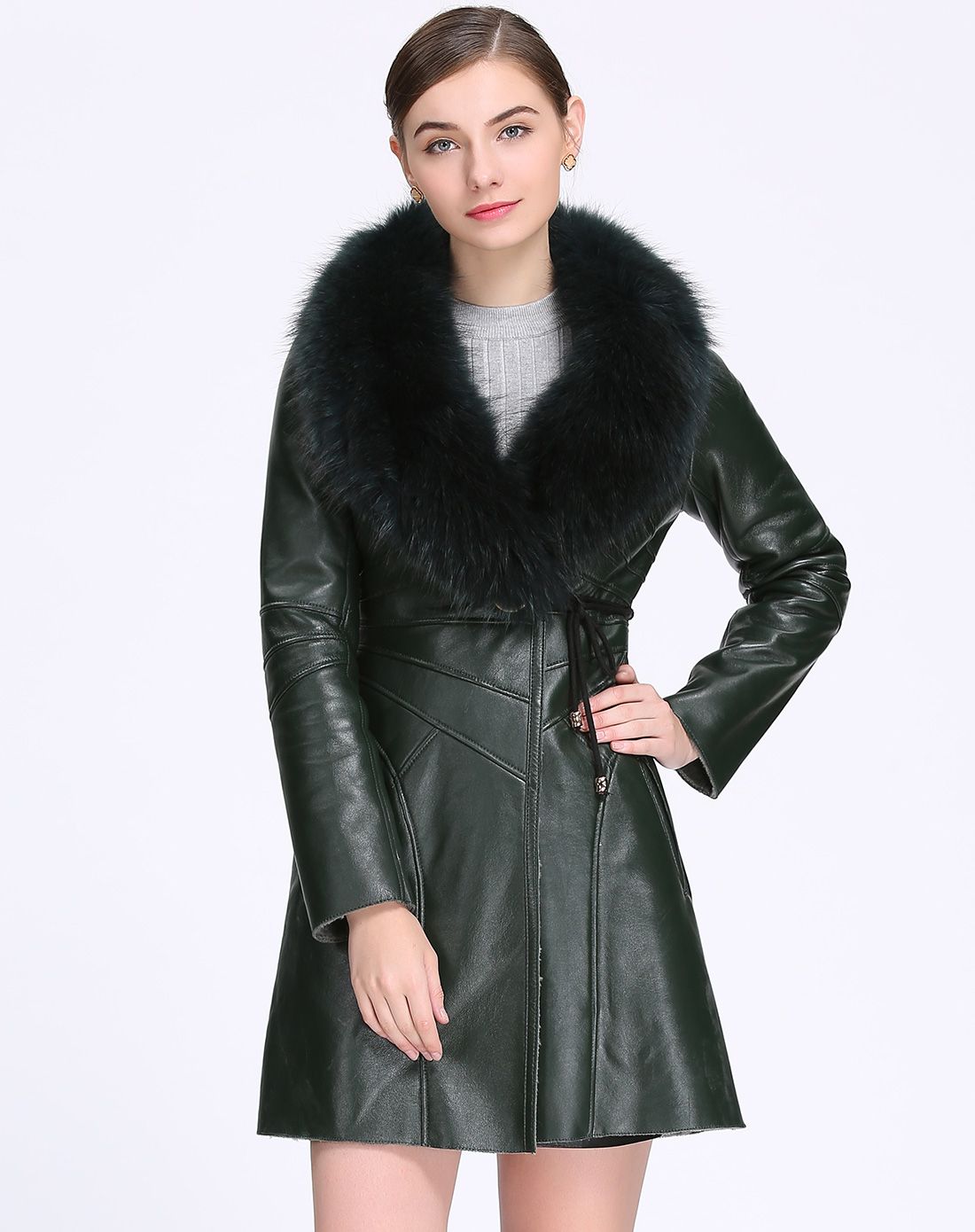 巴迪奥男女皮衣女装皮毛合体配貉子毛中长款时尚外套rs188838_唯品会