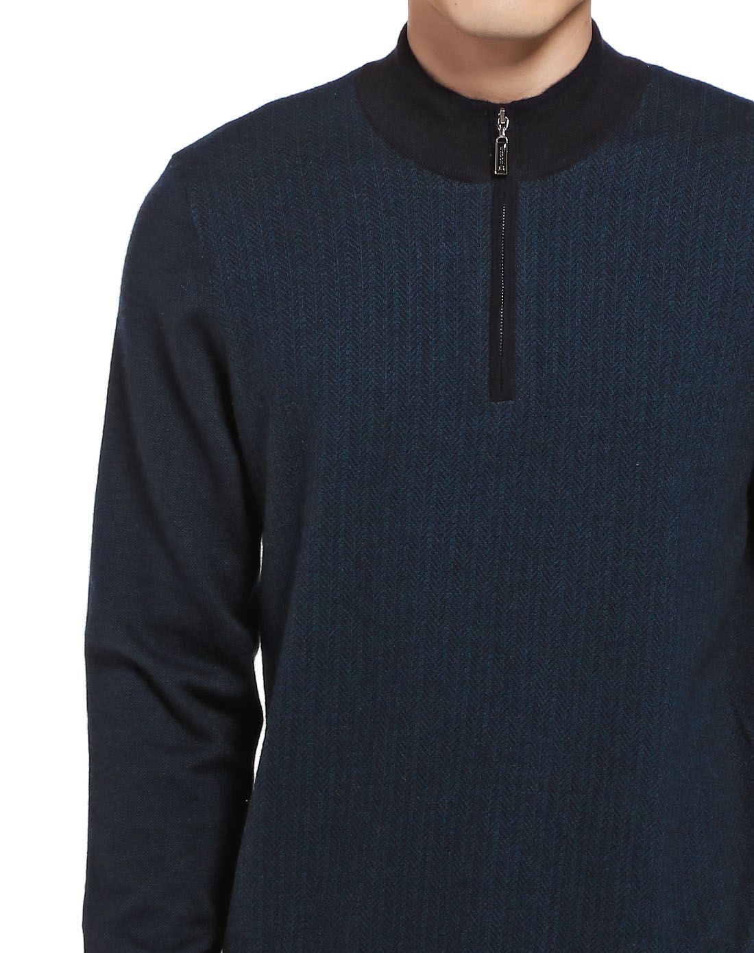 深海铁蓝色成熟魅力半高领长袖山羊绒衫