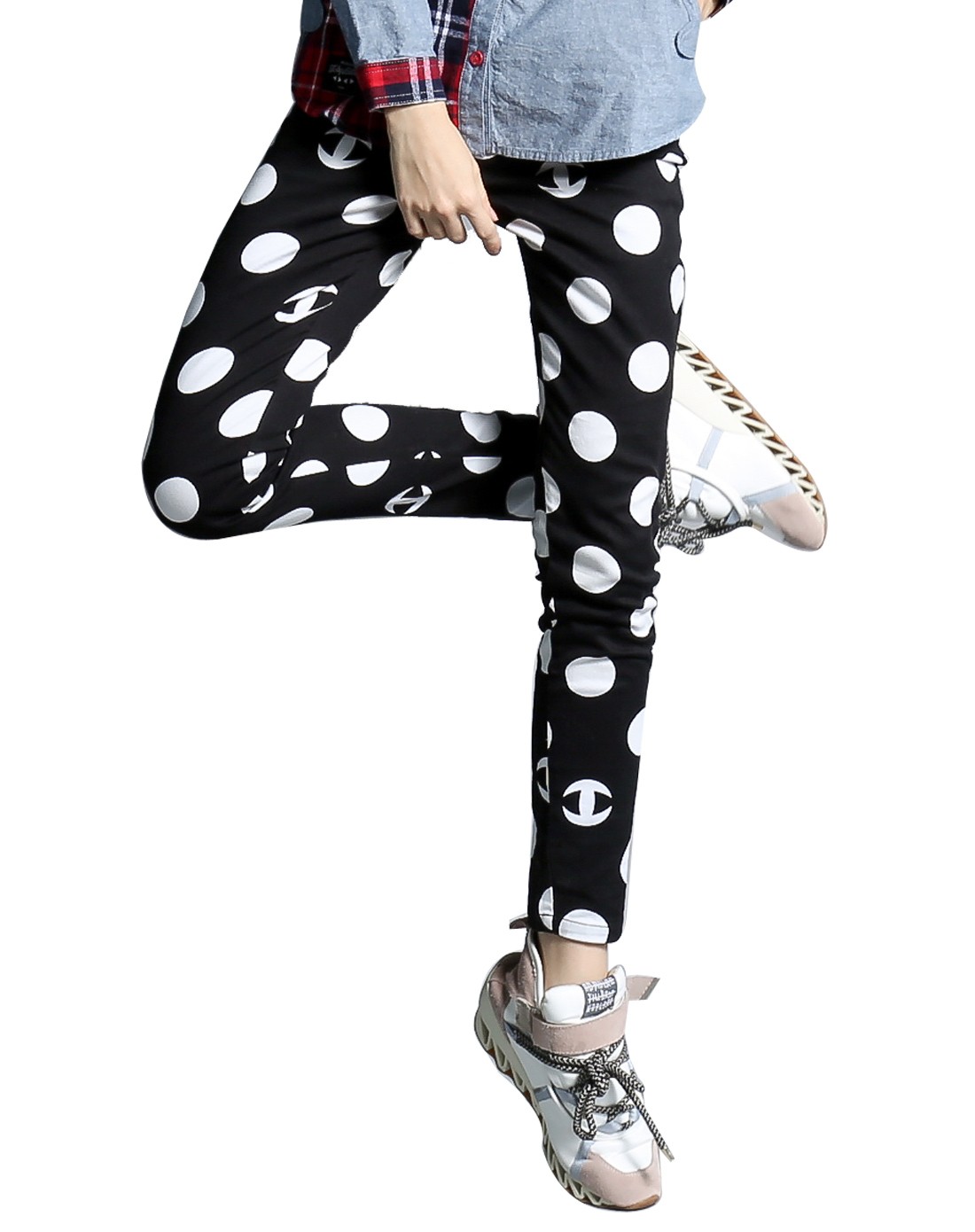 a02波点印花紧身裤