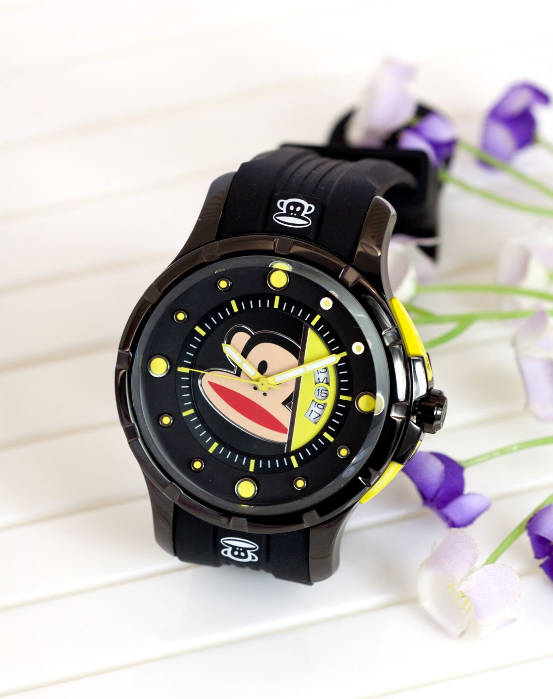 paul frank表带黑色表面黄色时尚简约手表