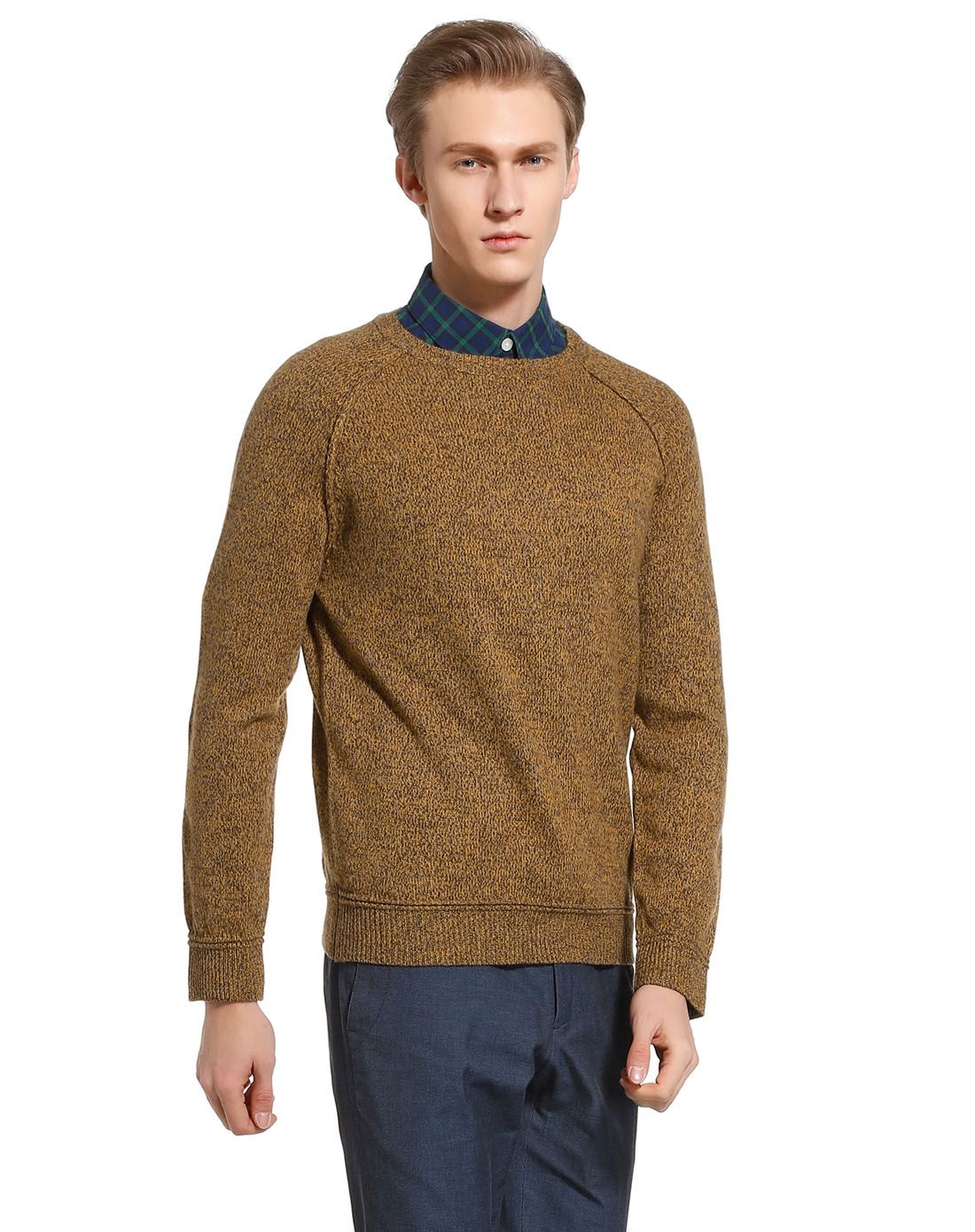 spao黄/棕色男款舒适帅气长袖针织衫