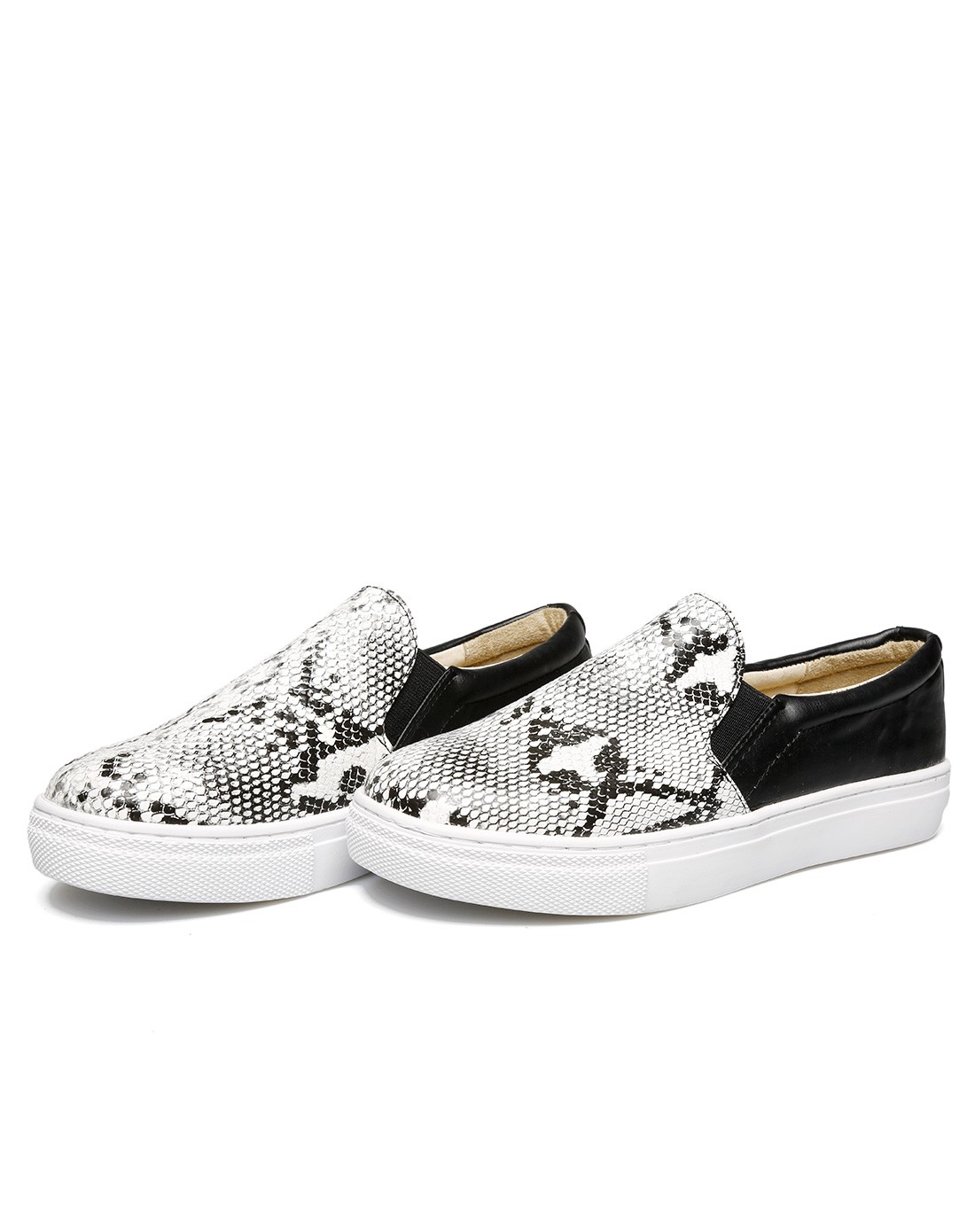 米基miji鞋子专场黑白蛇纹真皮内里乐福鞋lf-29hbai_唯品会