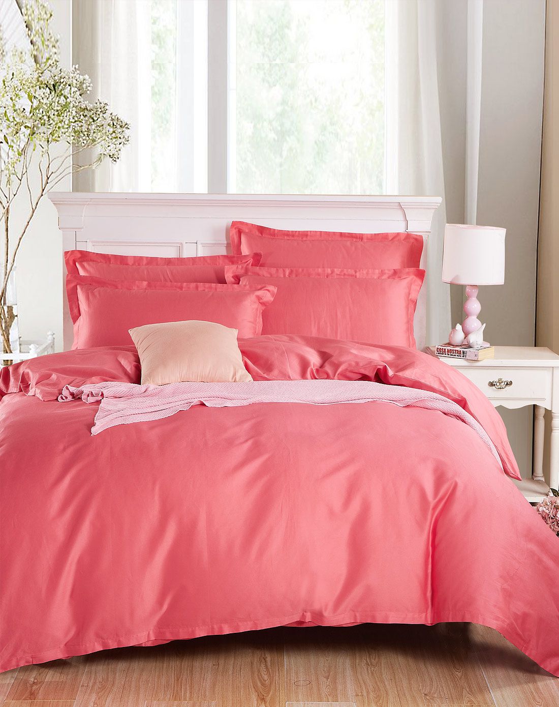 1.5米床40s贡缎丝光棉素色四件套-砖红