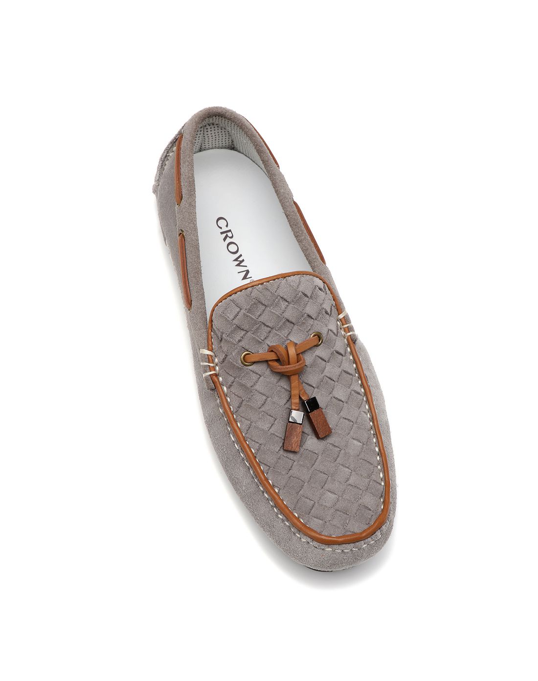 皇冠crown男鞋春夏清仓专场灰色反毛皮/软牛皮时尚休闲单鞋31240031