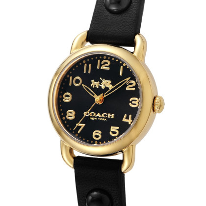 美国coach简约手表配饰专场coach 蔻驰 delancey studs系列真皮表带黑