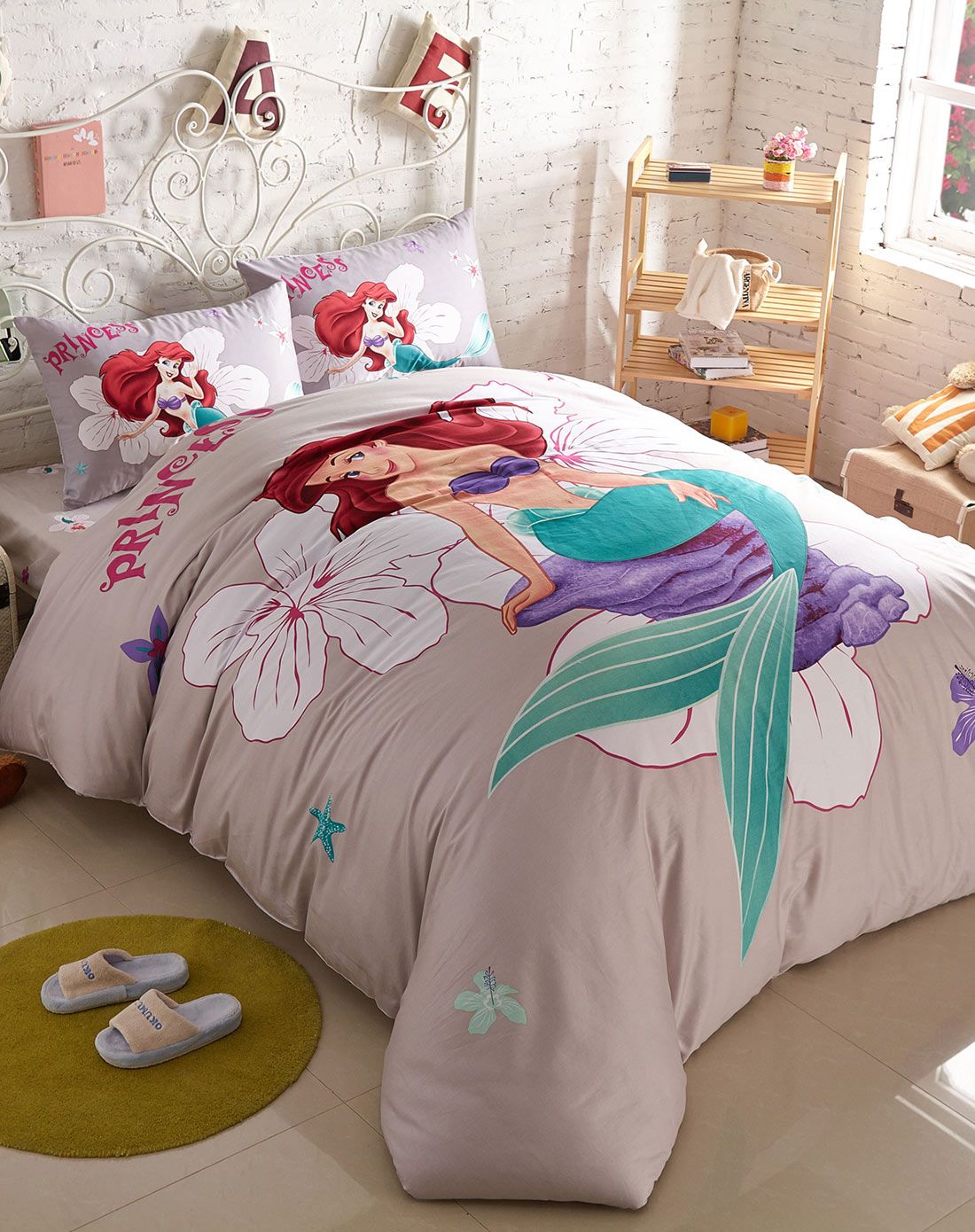迪士尼1.5m床灰色美人鱼四件套