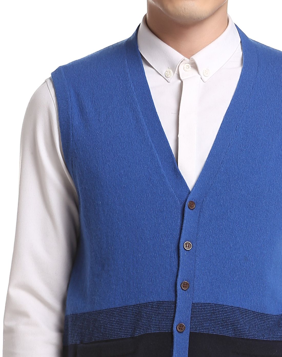 蓝色百搭时尚开襟山羊绒背心