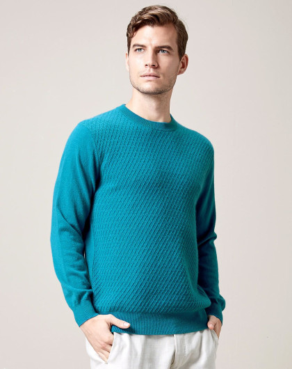 圆领羊绒男衫暗青色