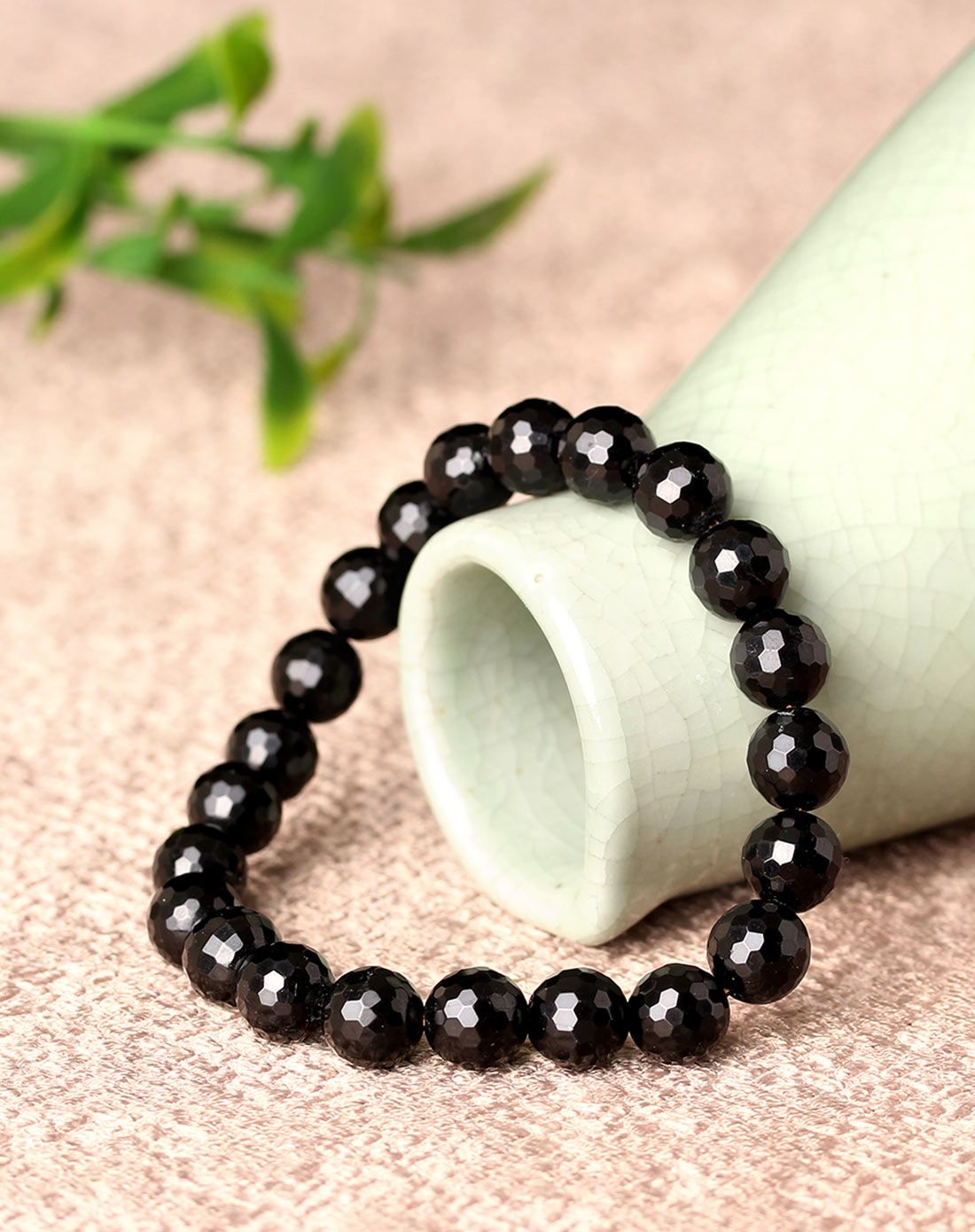 2a级天然黑碧玺128刻面手链8mm