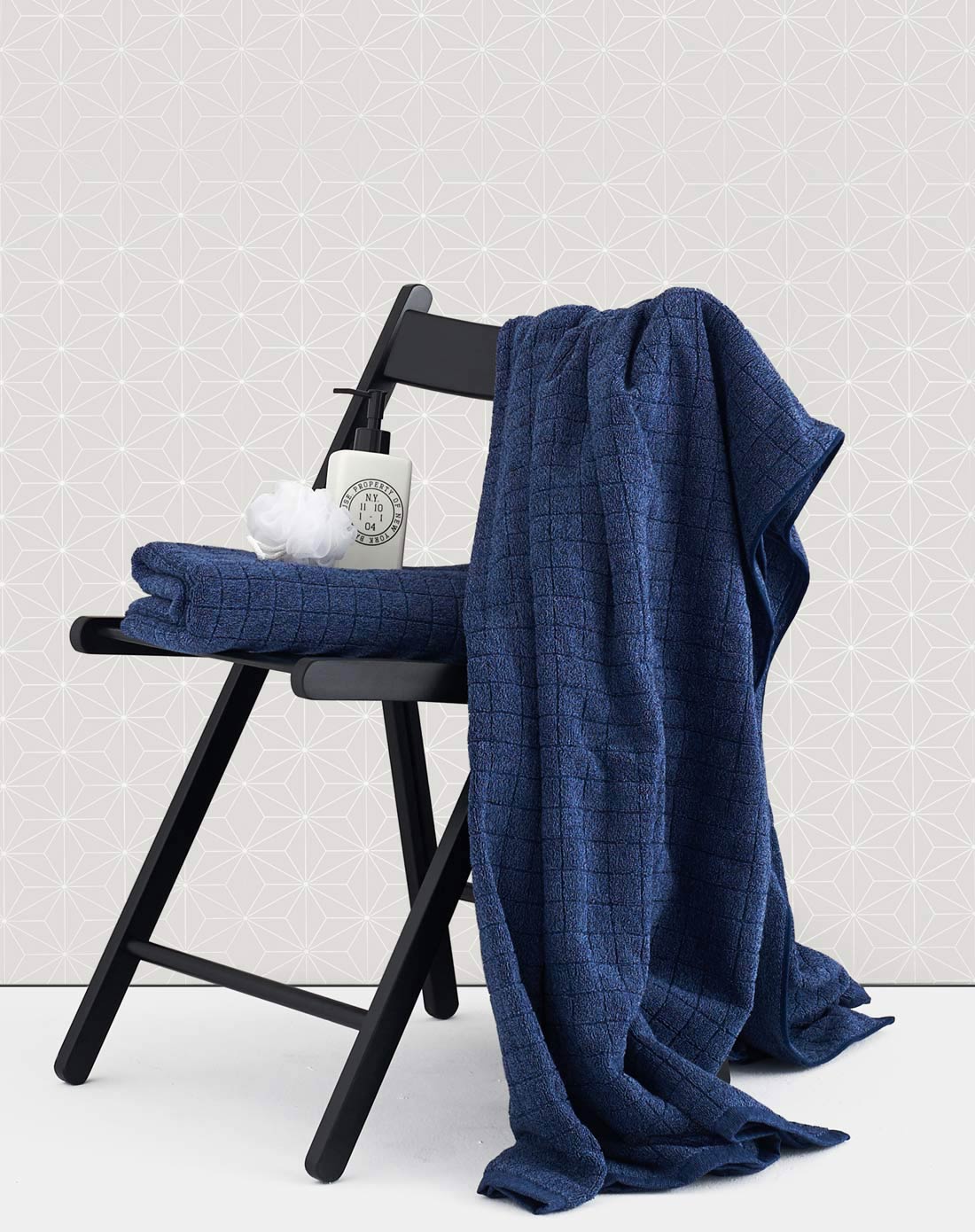 纯棉方格加厚单人盖毯-深蓝色