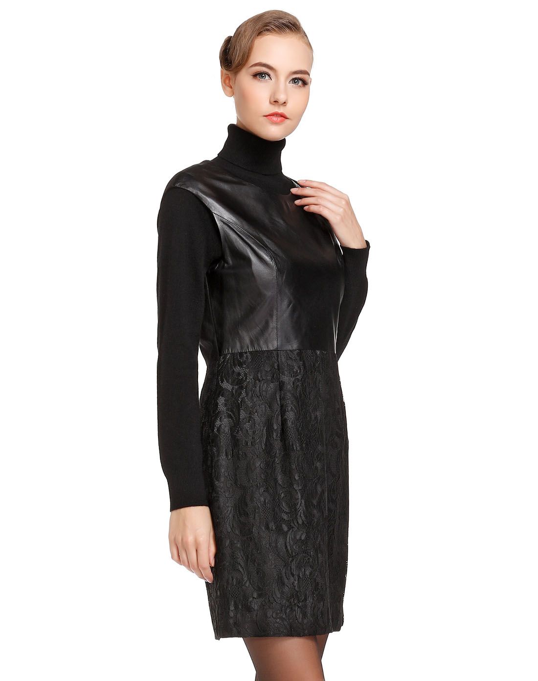 黑色性感时尚无袖皮连衣裙