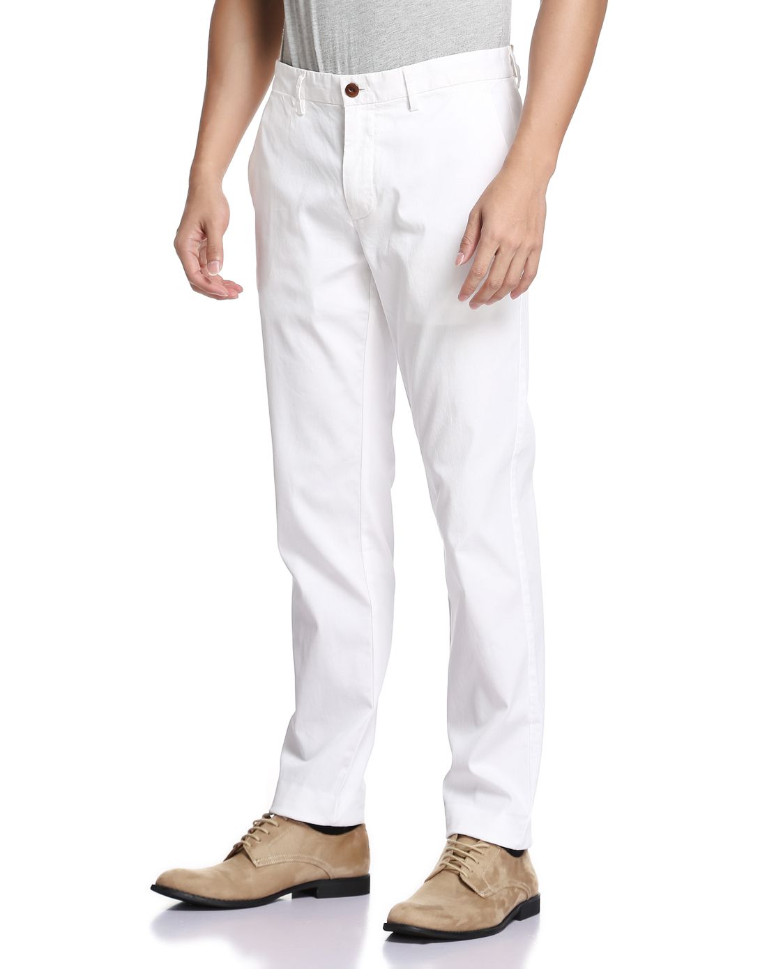 red fleece男款白色平纹布修身长裤