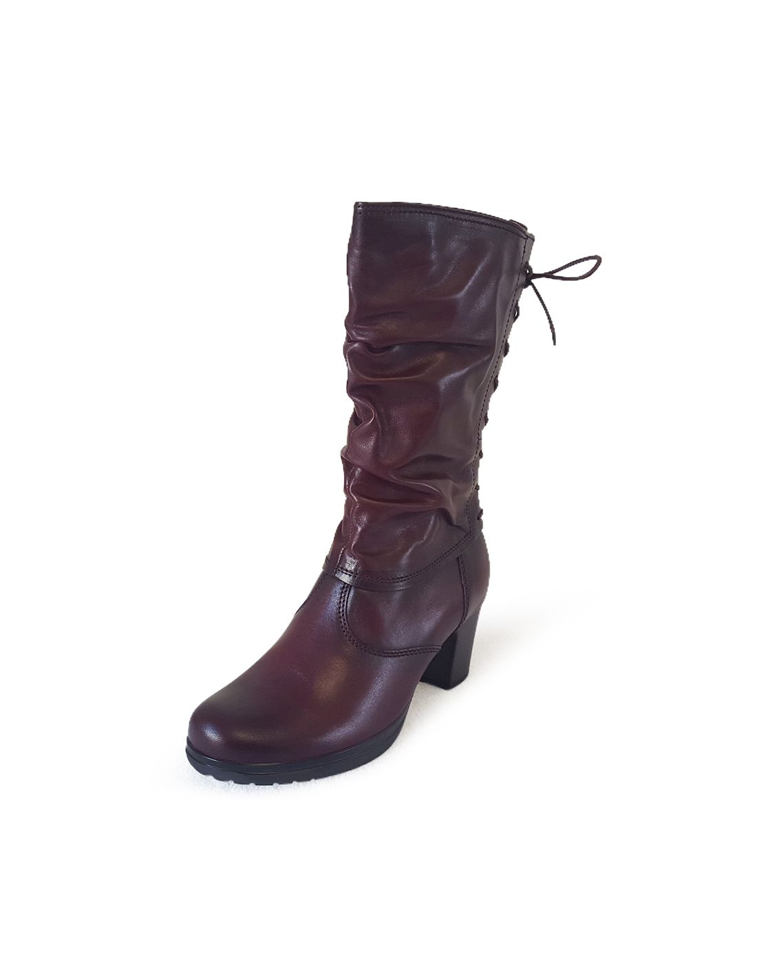 gabor 酒红色经典舒适粗跟中筒靴