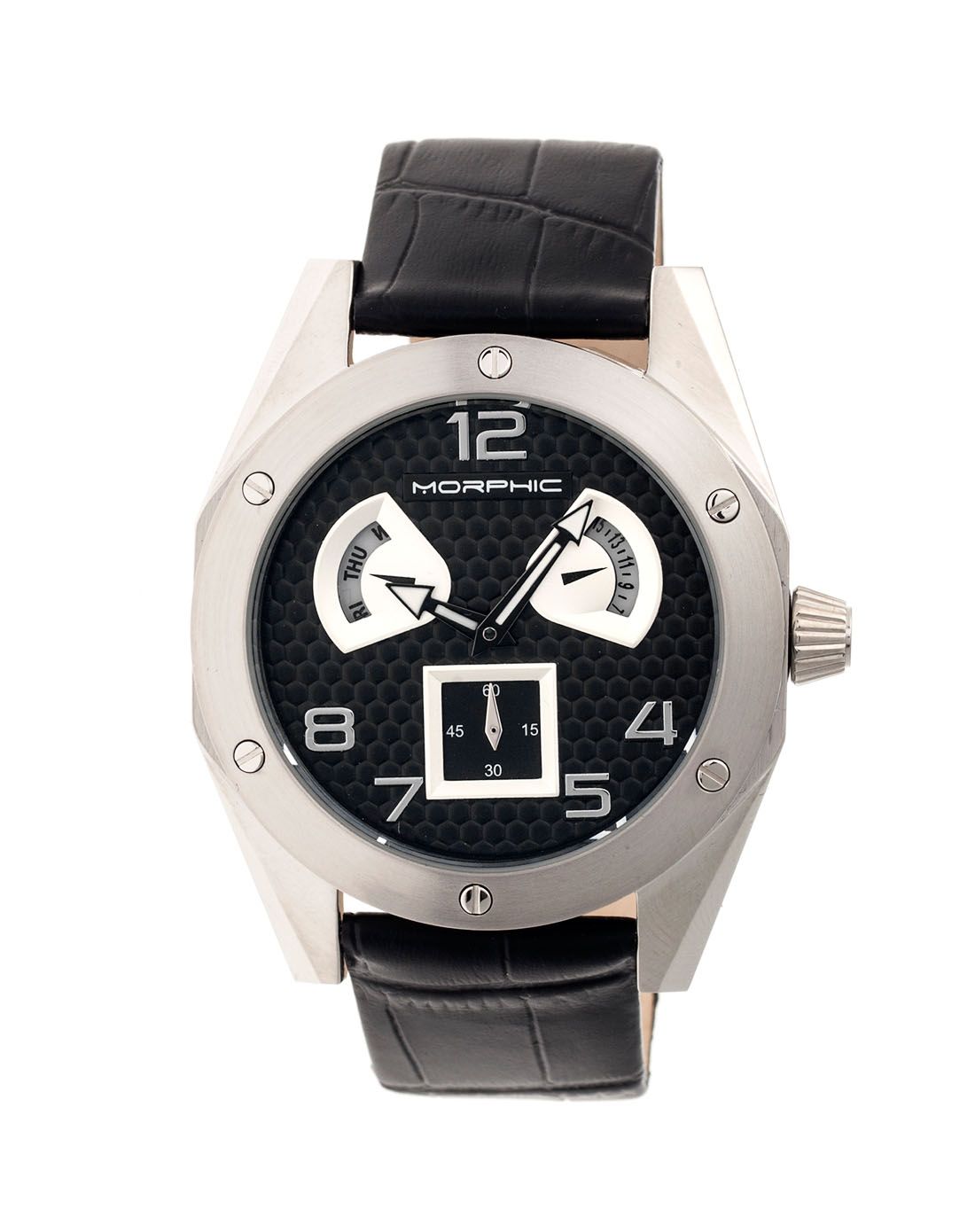 > morphic银色 & 黑色 m42 系列皮革表带腕表mph4202