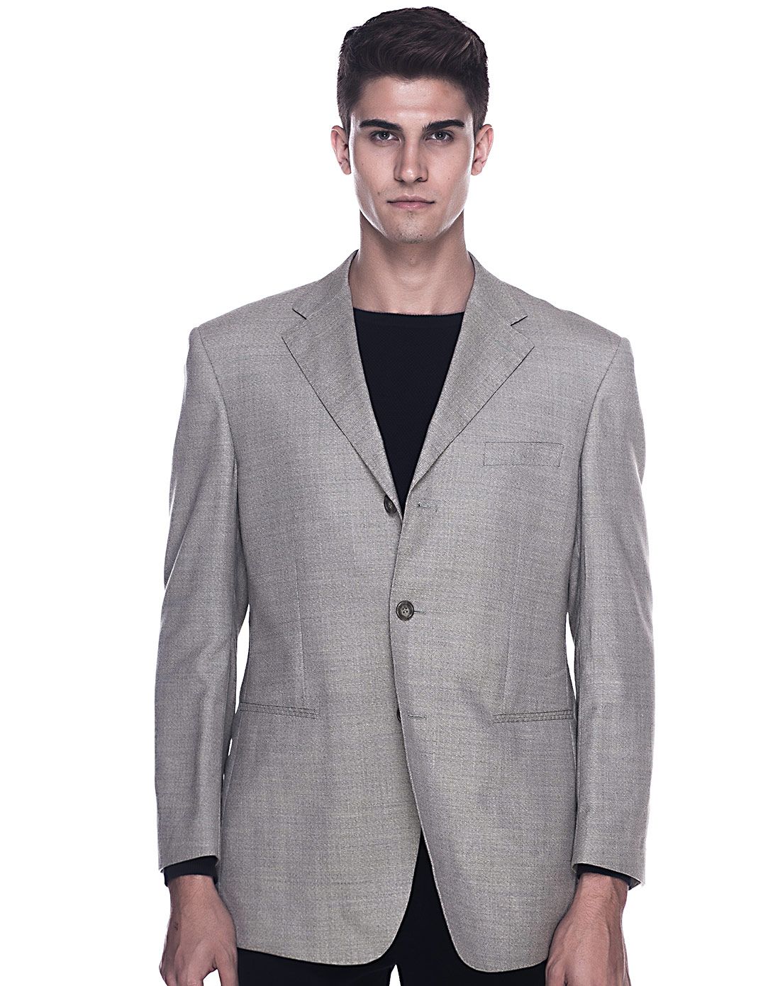 男士豆绿色毛麻休闲西装