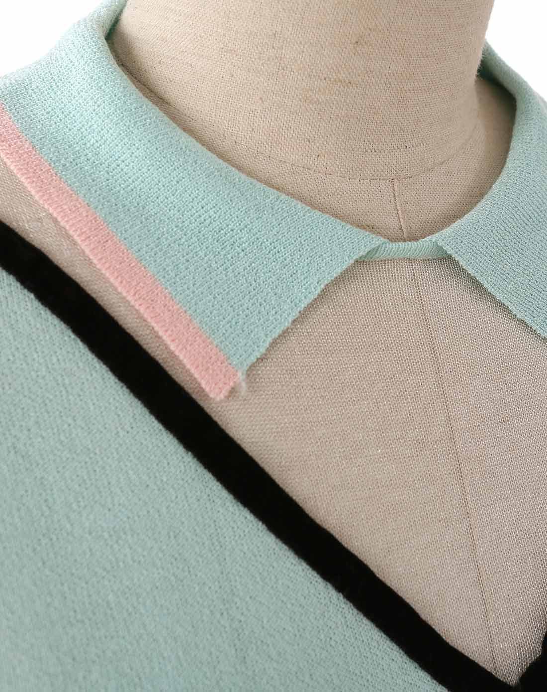 浅薄荷绿色假衬衫式毛织衫