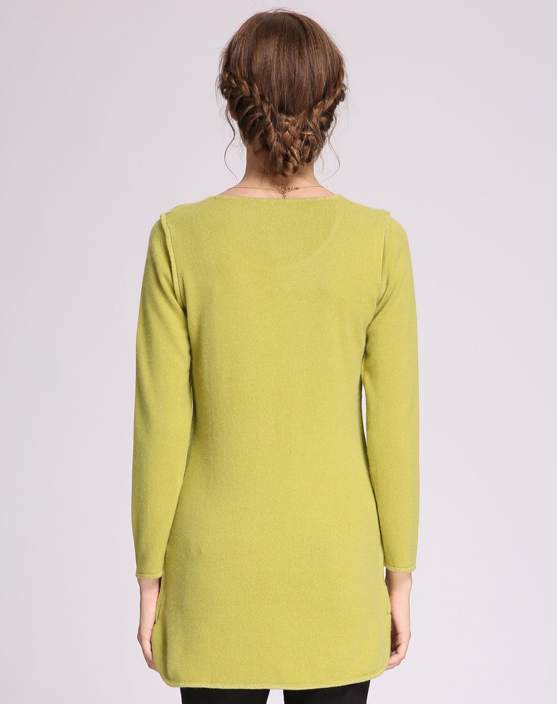 专柜同步秋香绿圆领中长款女衫