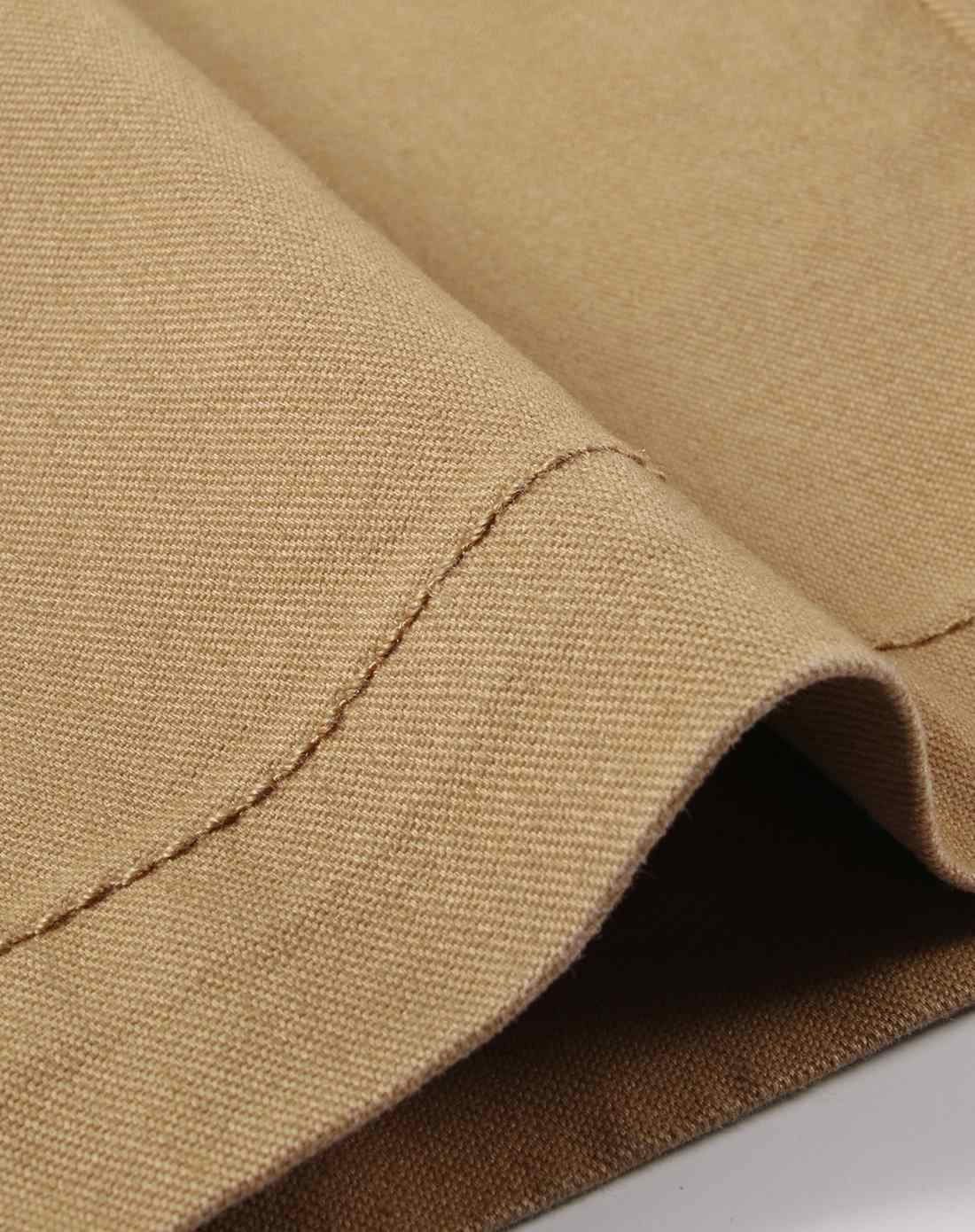 深卡其色简约素色纯棉标准窄脚休闲裤