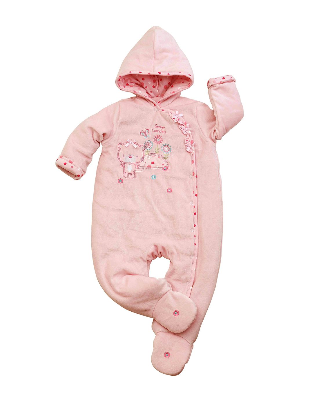 哈尚hearthsong婴童服饰和玩具专场【特价】女童粉色小熊天鹅绒连帽包