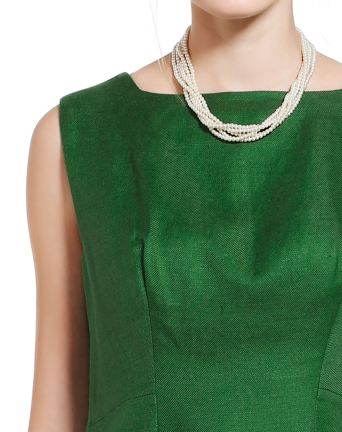 深绿色端庄大方无袖连衣裙