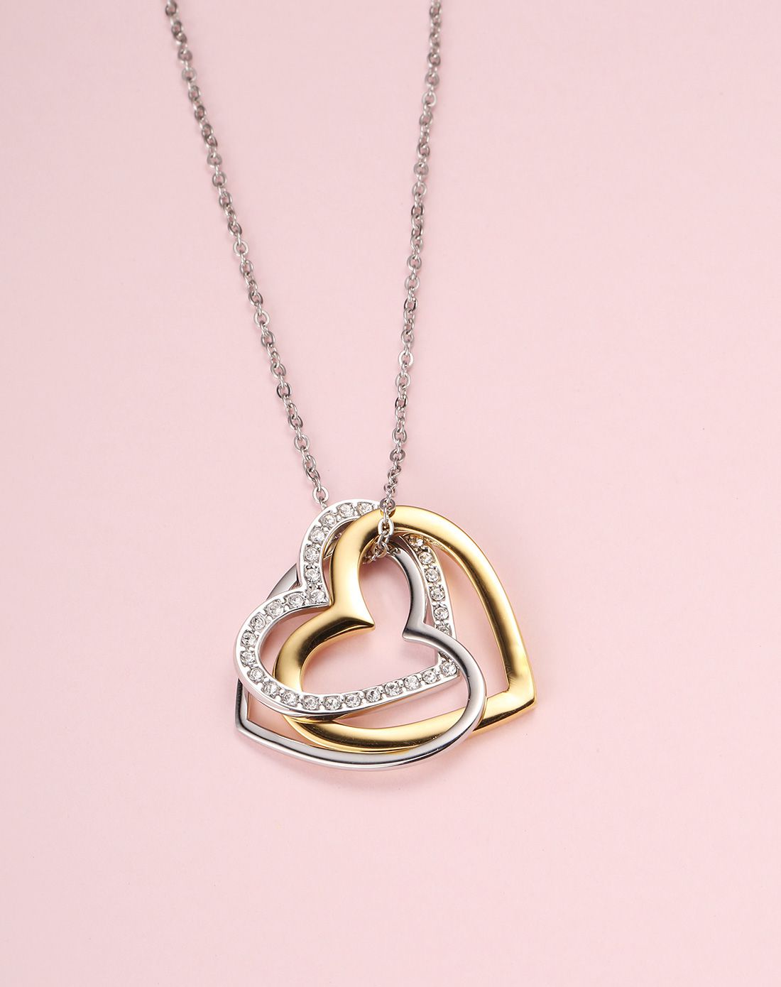 sagapo玲珑心气质出众水晶镀金三颗心吊坠sth02