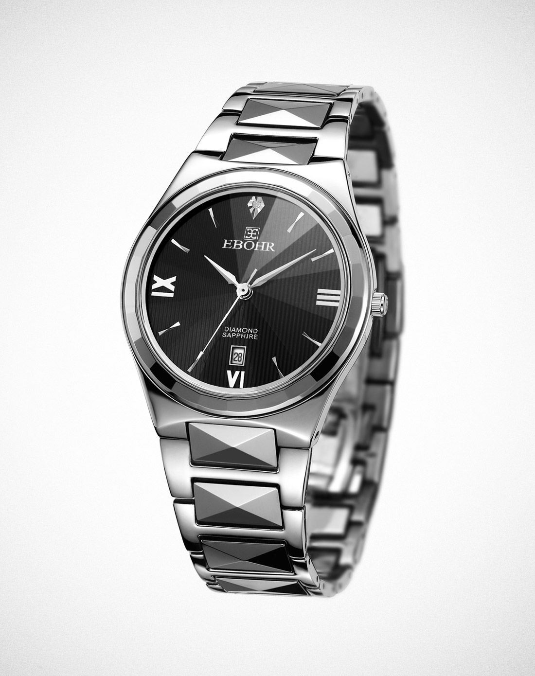 依波 时代元素商务黑面钢带石英男表