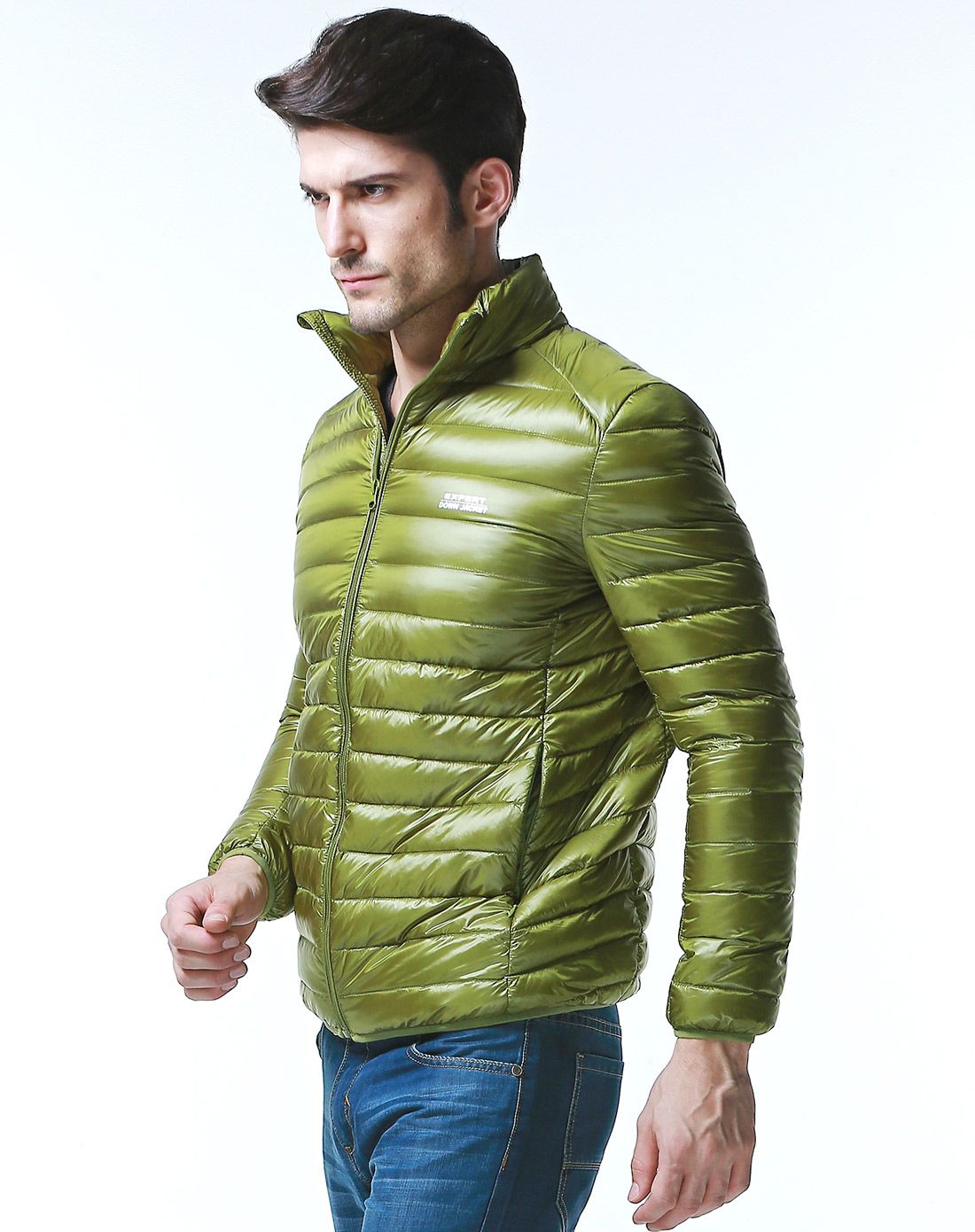防风抗污 男士秋香绿羽绒服 轻薄短款