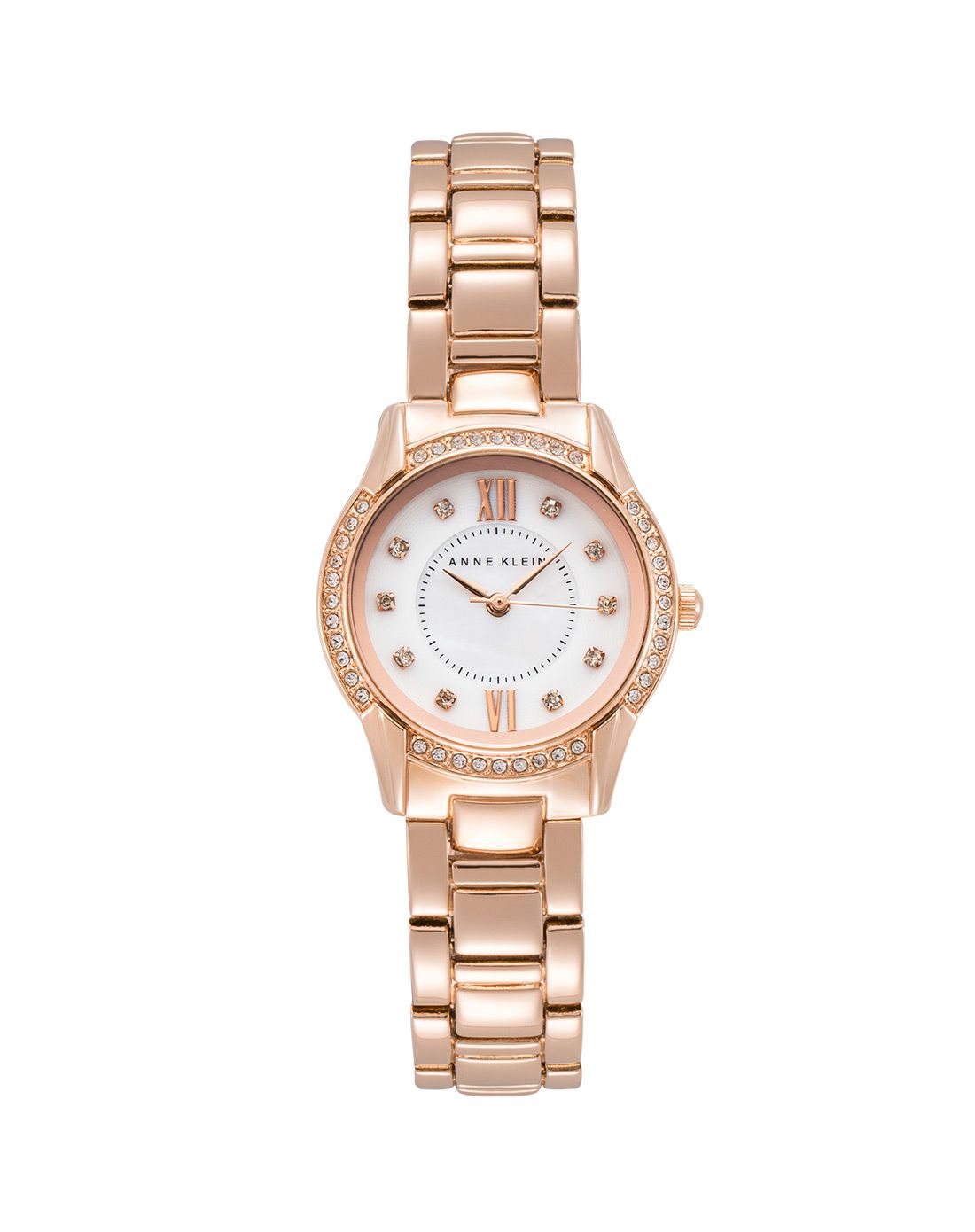 anne klein 复古水晶女士石英手表 钢带贝母腕表 ak-2160mprg