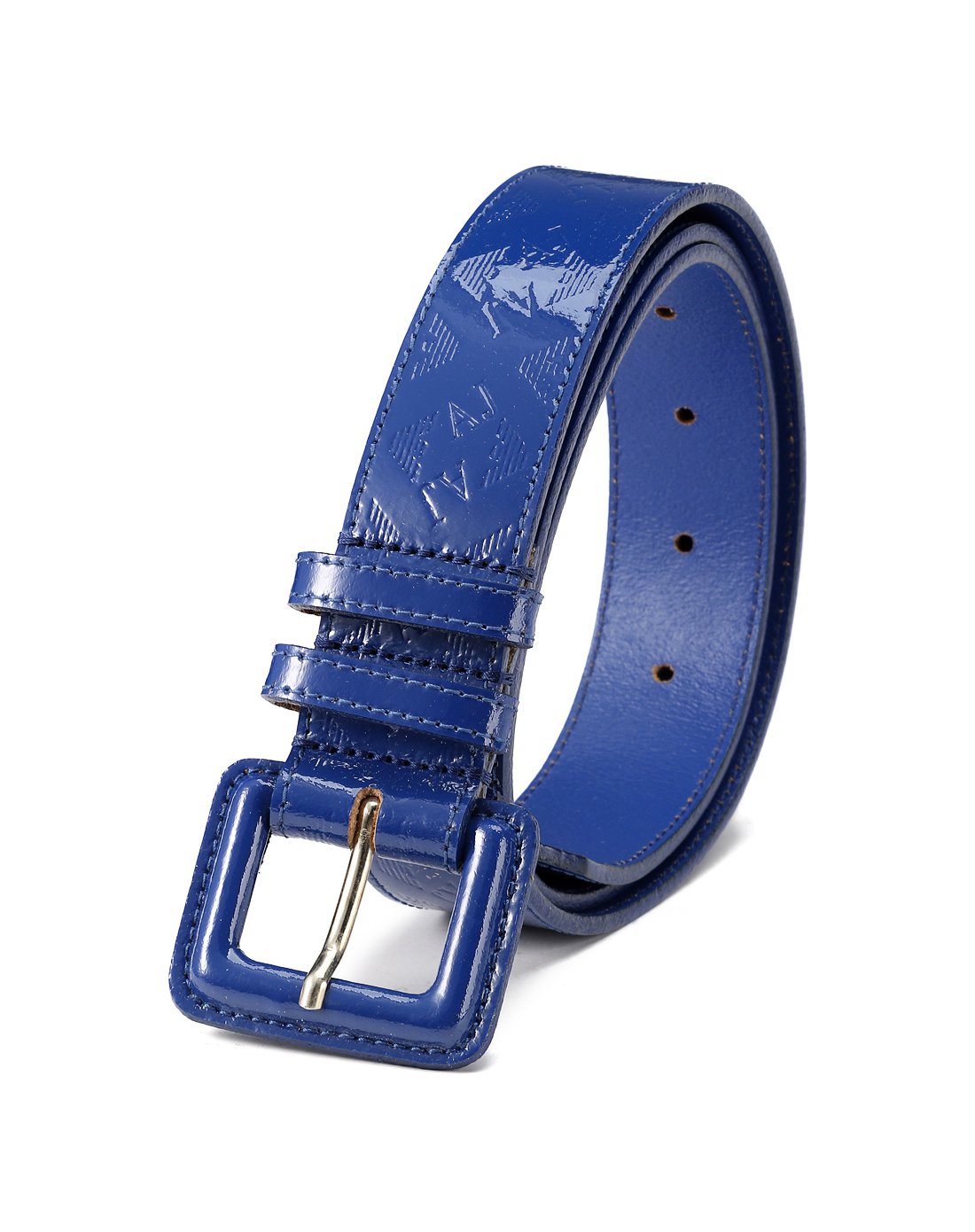 armani jeans女款宝蓝色字母logo印纹牛皮皮带