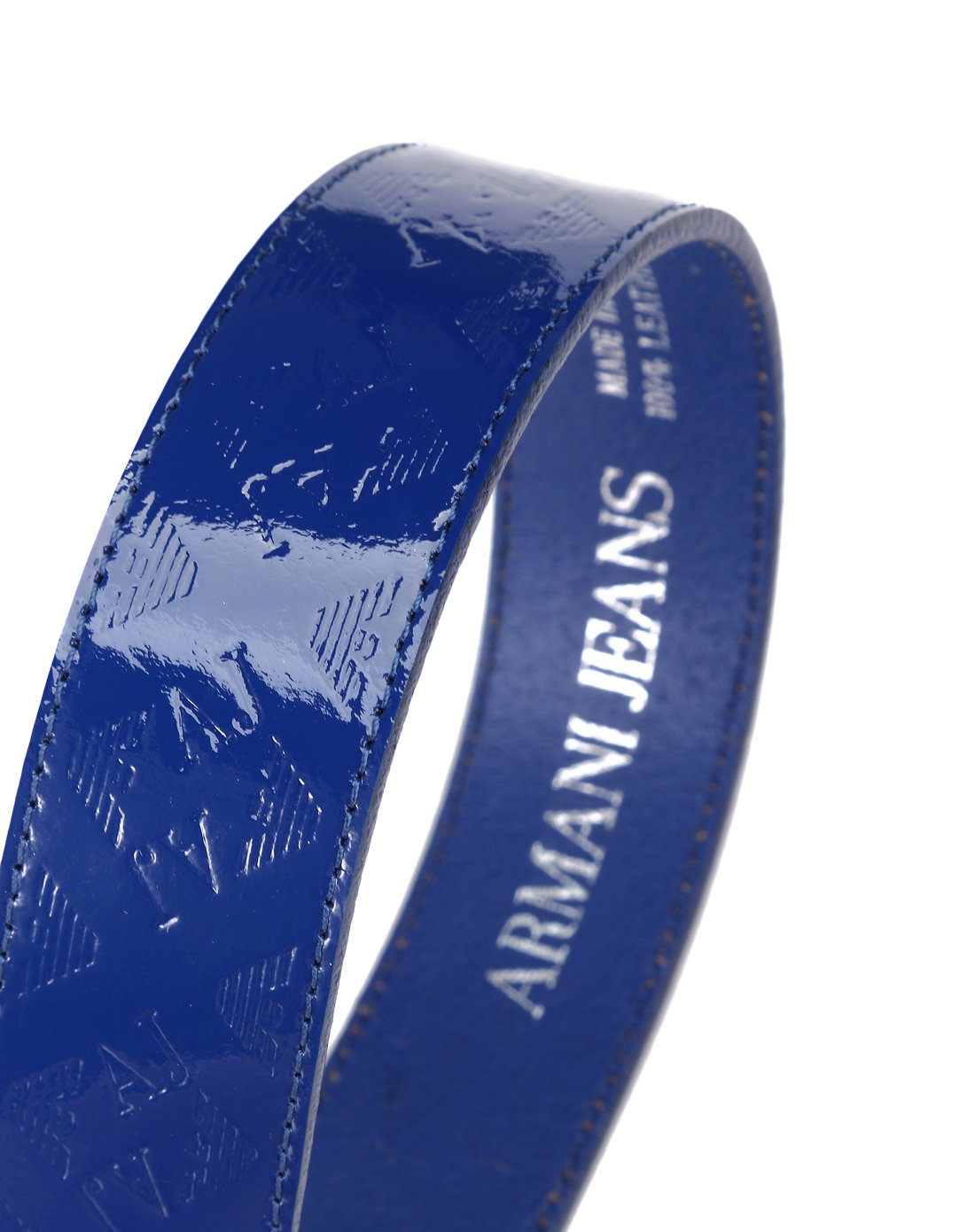 armani jeans女款宝蓝色字母logo印纹牛皮皮带