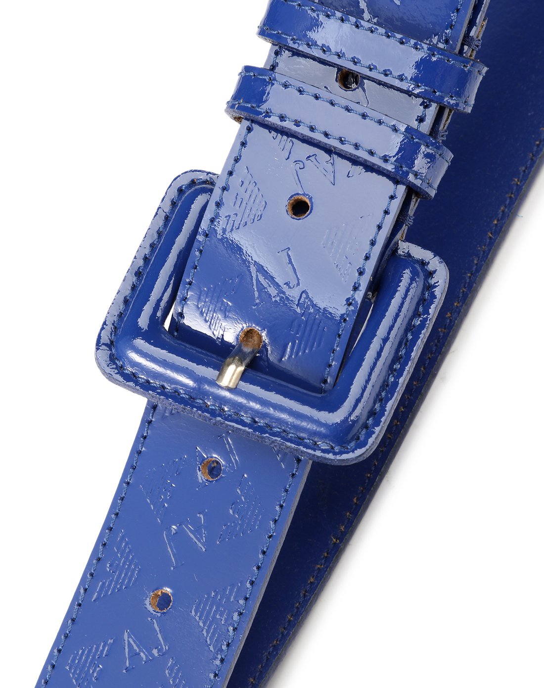 armani jeans女款宝蓝色字母logo印纹牛皮皮带