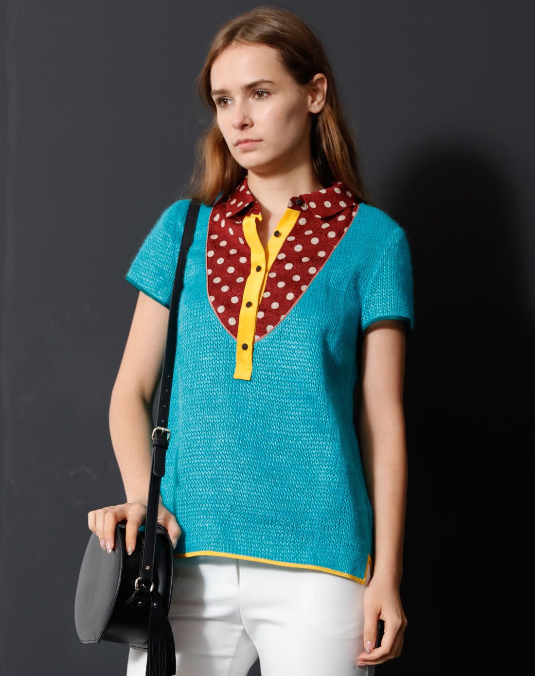 彩麻纱复合欧根上衣